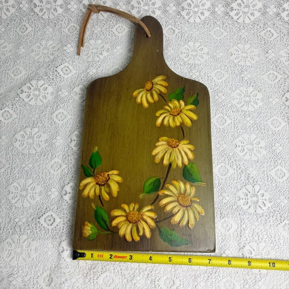Vintage Hand Painted Floral Wooden Cutting Board Wall Daisy Folk Art Decor